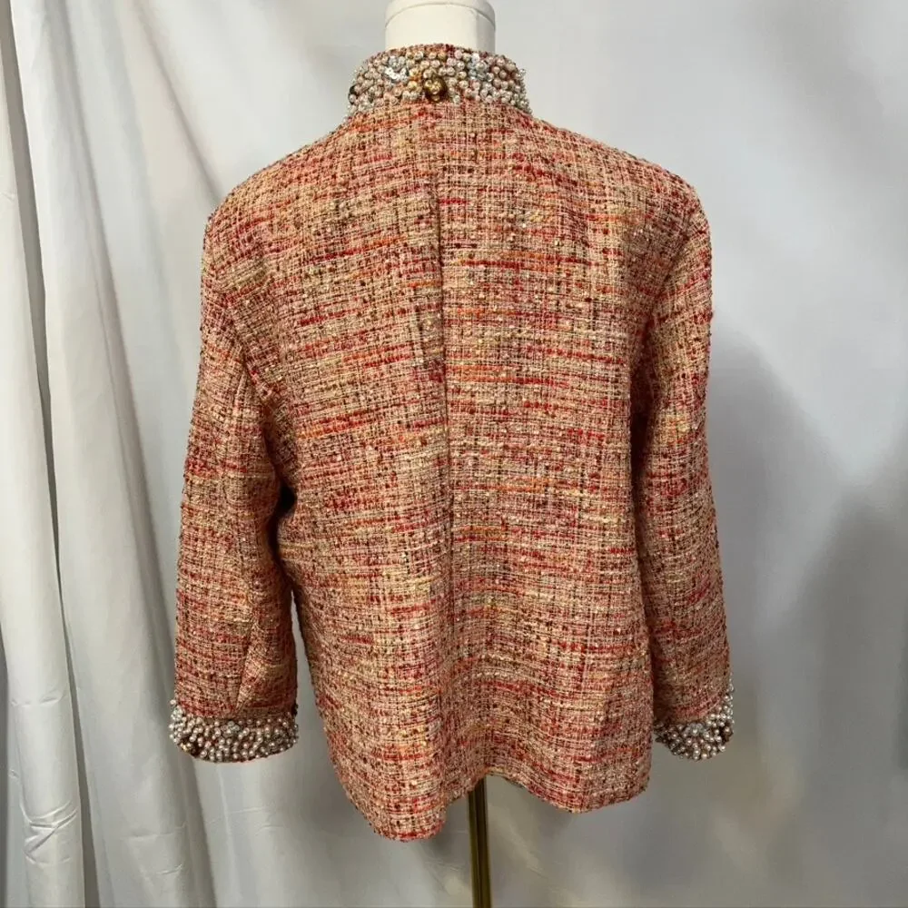 Chico's‎ Embellished Tweed Jacket Womens 12 Career Artsy Spring Career Preppy
